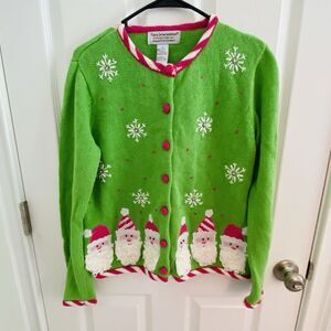 Christmas Sweater Womens Size Small Santa Face Knit Cardigan Holiday Festive Fun